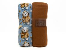 Nahaufnahme von Jersey Stoffpaket mit Kunstleder- Label - Eisbären - blau - rost