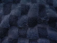Nahaufnahme von Fellimitat Bouclé - Karomuster - blau