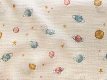 Nahaufnahme von Musselin Baumwolle Double Gauze - Weltraum - helles beige