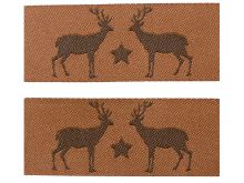 2 Webetiketten Janeas World Eigenproduktion ca. 50 x 19 mm - Hirsche - braun