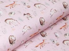 Jersey Digitaldruck My Cutest Animals Stenzo - Eulen und andere Waldtiere auf Kratzoptik - rosa