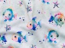 Nahaufnahme von Jersey Digitaldruck - Regenbogen Fische  - mint