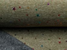 Alpenfleece Melange Star Drops mit Foliendruck - Hologramm Sterne - meliert olive