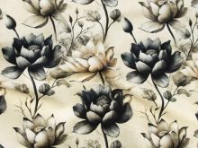 Nahaufnahme von French Terry Digitaldruck - Blumen - creme