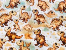 Nahaufnahme von Jersey Digitaldruck – süße Dinosaurier – weiß