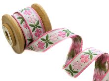 Nahaufnahme von Webband - Blümchen - weiß - rosa