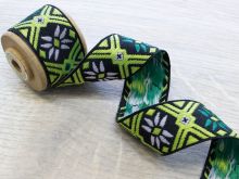 Nahaufnahme von Webband ca. 25 mm - Boho - schwarz - grün