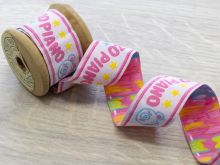 Nahaufnahme von Webband ca. 20 mm - Hasen und Bären - rosa