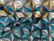 Nahaufnahme von Jacquard 3D Struktur - Geometrisches Muster - petrol - gelb