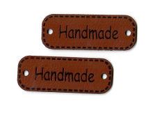 2 Applikationen / Label aus ökologischem Kunstleder ca. 15x40mm - Handmade - braun