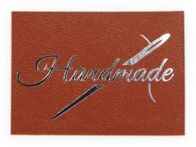 Applikation/Label aus ökologischem Kunstleder ca. 30x45mm - Handmade - hellbraun-silberfarben