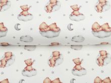 Leicht angerauter Sweat Digitaldruck Teddy - träumende Teddys auf Wolken - wollweiß