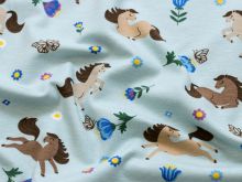 Jersey - Pferde auf Blumenwiese - pastellmint