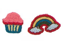 Häkelapplikation 30 mm - Cupcake und Regenbogen - bunt