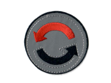 Stick - Applikation Reflektor zum Aufbügeln ca. 4,5 cm x 4,5 cm - Yin-Yang Pfeile - grau-rot