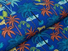 Webware Popeline Baumwolle - Palmen und Tiger - blau