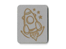Applikationen/Label aus ökologischem Kunstleder ca. 23 mm x 30 mm - Rakete - grau