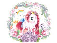 Transfer-Applikation zum Aufbügeln ca. 23,0 cm x 22,0 cm - Einhorn und Blumen