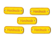5 Applikationen / Label aus ökologischem Kunstleder ca. 10x30mm - Handmade - gelb