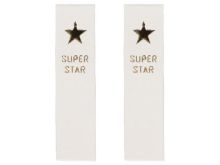 2 Knick-Applikationen / Knick-Label aus ökologischem Kunstleder ca. 15x60mm - Superstar - wollweiß-goldfarben