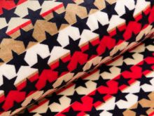 Wellnessfleece Double Face - Sterne auf Streifen - weiß/rot/braun