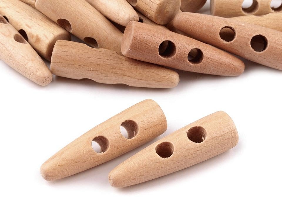 4 Holzknöpfe 12x40 mm - Knebelverschluss - natur