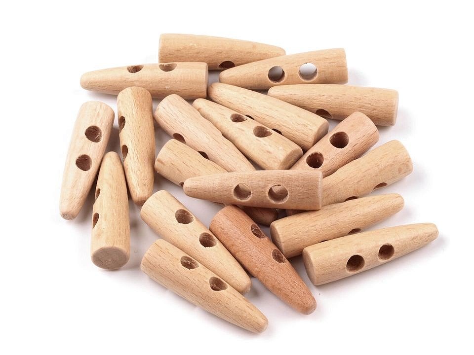 4 Holzknöpfe 12x40 mm - Knebelverschluss - natur