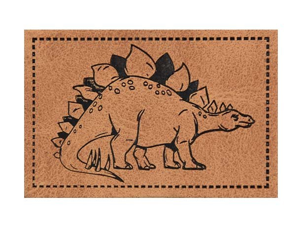 Jessy Sewing Kunstleder-Label mit aufgedruckter Nähnaht - "Stegosaurus" - braun