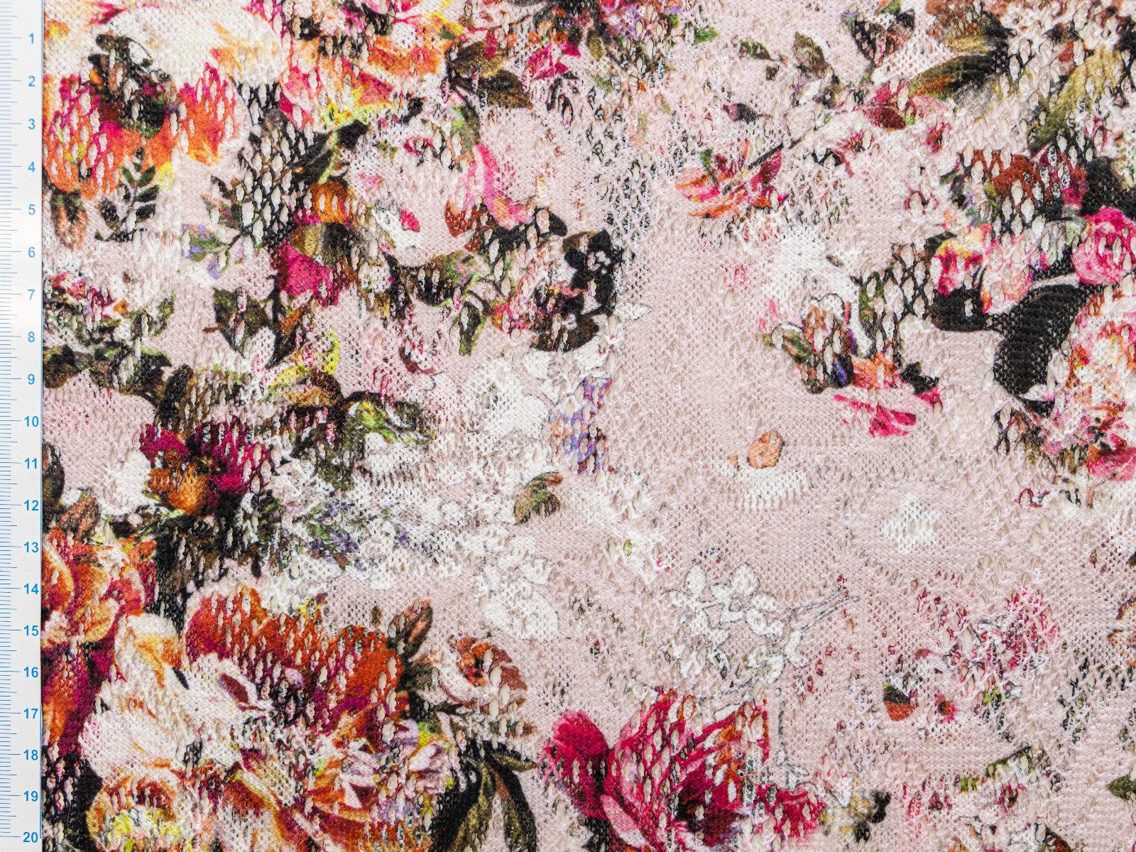 Hochwertige Spitze - bunte Blumen - weiß-rosa