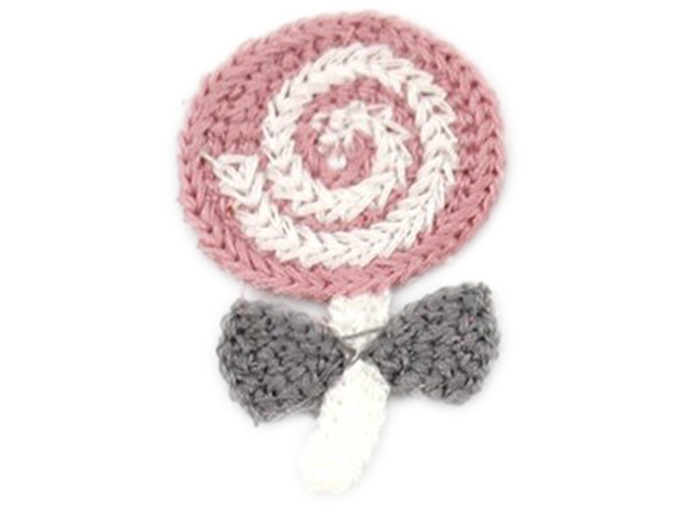 Häkelapplikation/Aufnäher ca. 45 mm x 30 mm - Lollipop Blümchen - rosa