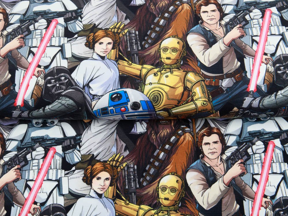 Jersey Hemmers Itex Star Wars - Yoda, R2-D2 und Luke Skywalker mit Lichtschwertern - anthrazit