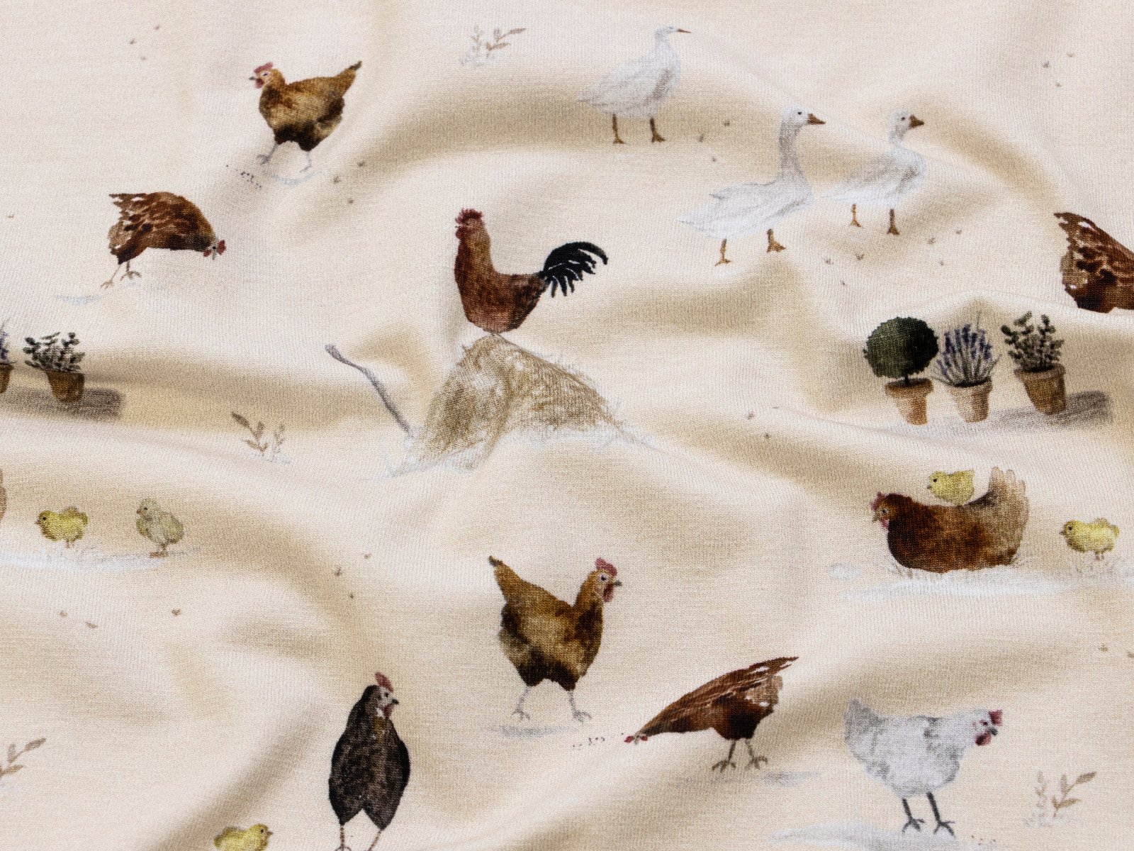 Jersey Swafing Animals by Christiane Zielinski - freche Hühner - beige