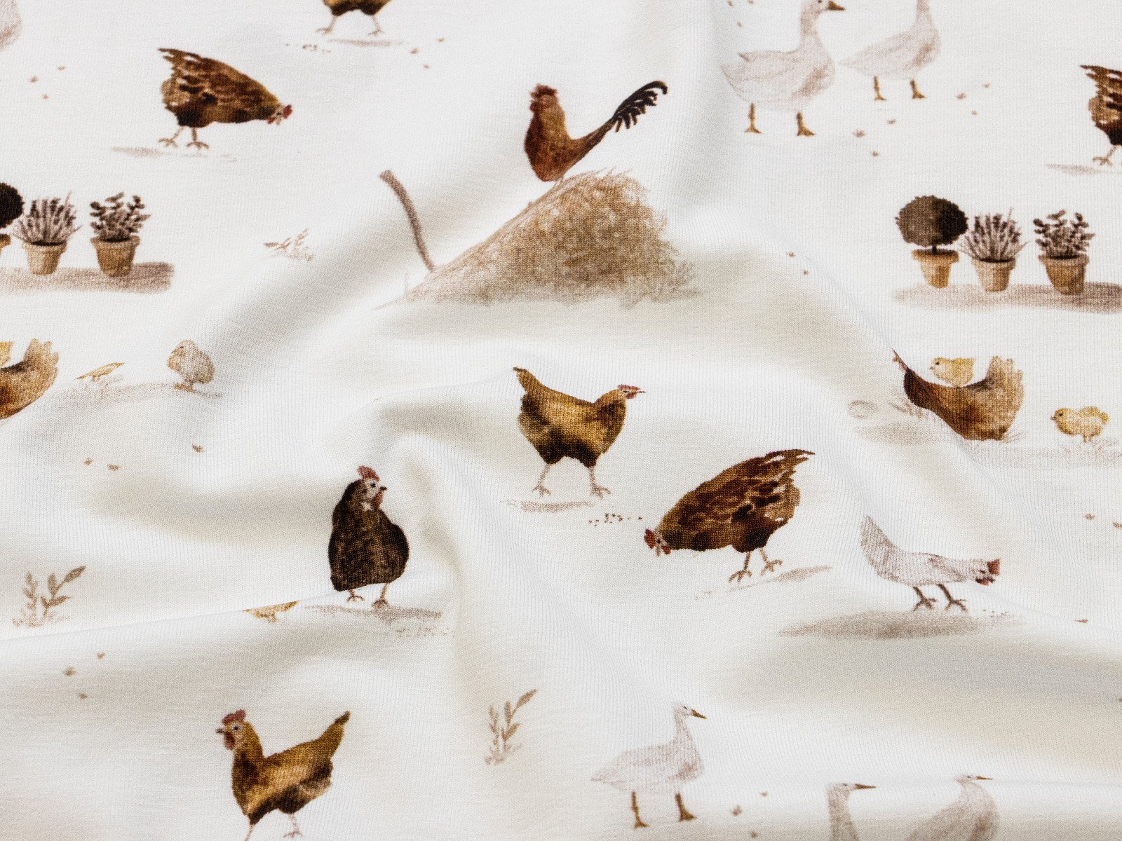 Jersey Swafing Animals by Christiane Zielinski - freche Hühner - weiß
