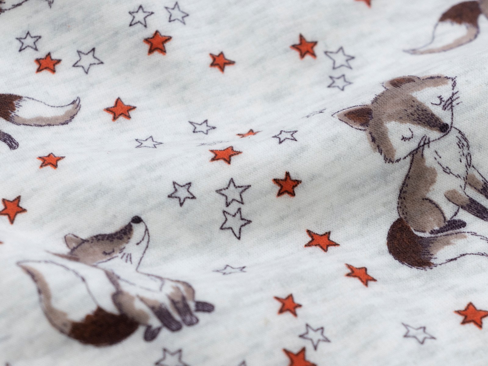Alpenfleece Melange Fox Stars - niedliche Füchse und Sterne - meliert ecru