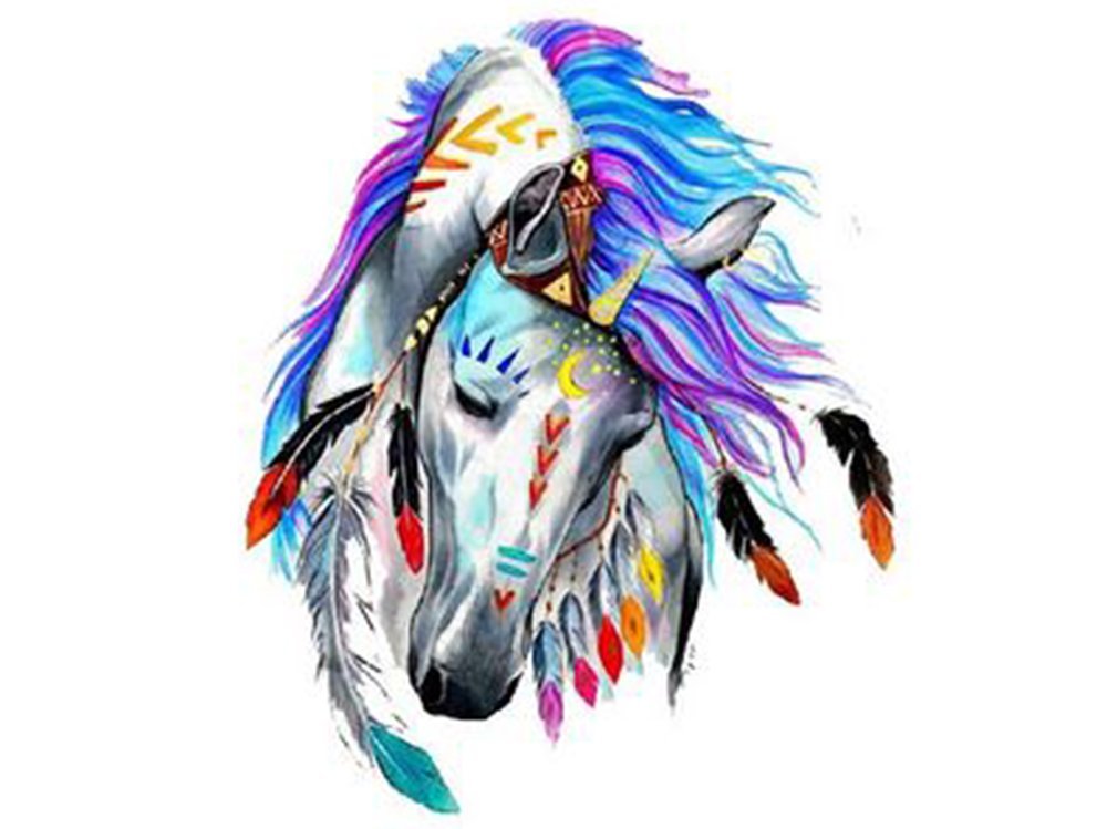 Applikation zum Aufbügeln 19cm x 23cm - wildes Indianer-Einhorn - bunt