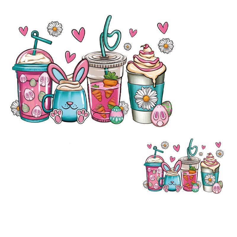 Transfer-Applikation zum Aufbügeln ca. 25,0 cm x 17,0 cm - große leckere Oster-Getränke