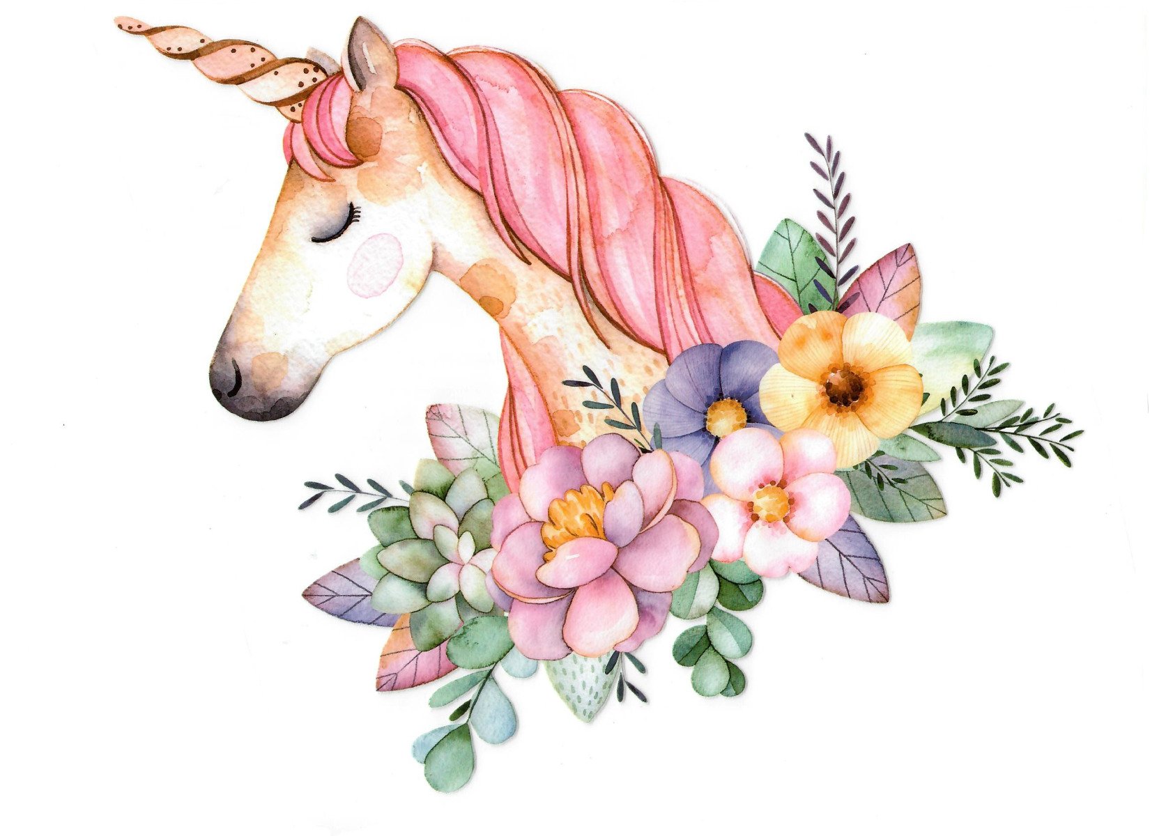 Transfer-Applikation zum Aufbügeln ca. 18,3 cm x 23,0 cm - Einhorn mit rosa Mähne