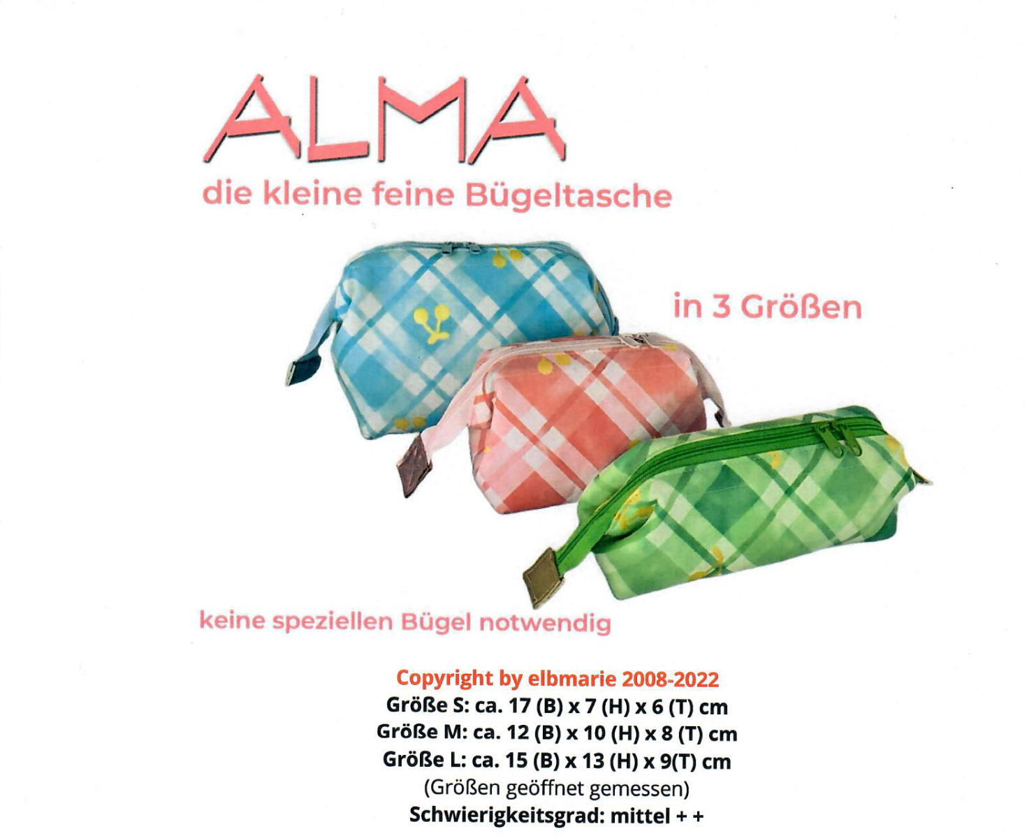 Papierschnittmuster von elbmarie ALMA - Bügeltasche in 3 Größen