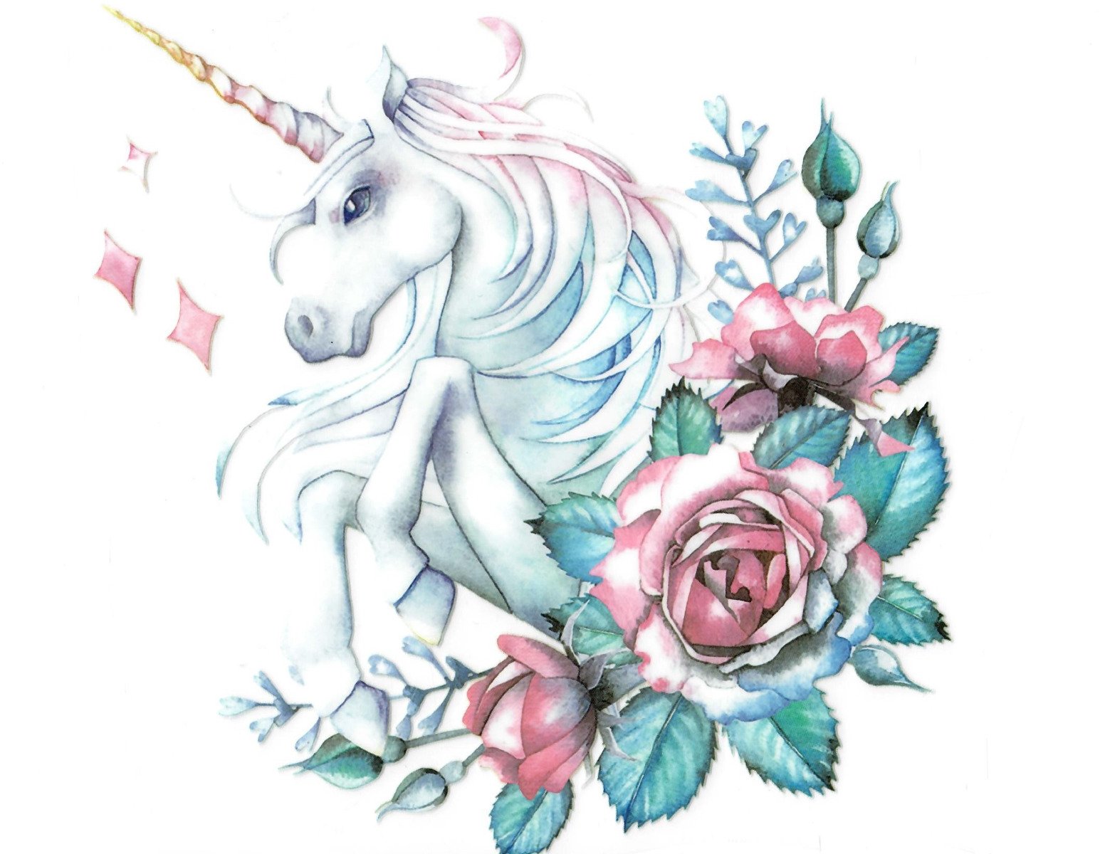 Transfer-Applikation zum Aufbügeln ca. 20,0 cm x 24,2 cm - Einhorn mit weißer Mähne