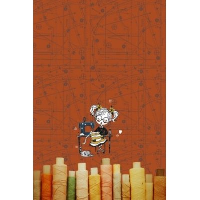 Jersey Digitaldruck Stenzo Sewing PANEL ca. 60 cm x 50 cm - Mädchen mit Nähmaschine - terrakotta