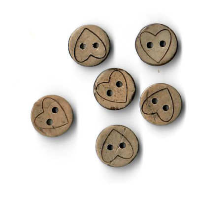 Runder Kokosnuss-Knopf - 6 Stück 13 mm - Herz- holzfarben