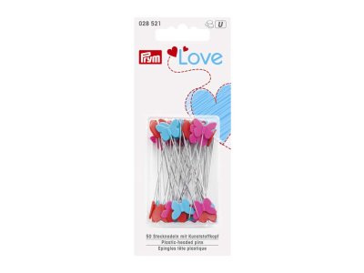 Stecknadeln Prym Love KST-Kopf 0,60mm - Herzen und Schmetterlinge - rot/türkis - 50 Stück