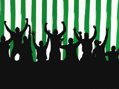 Jersey Bordürenstoff Swafing Fans - Fans auf Streifen - weiß/grün