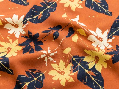 Webware Viskose Swafing Pauline - Blumen und Blätter - dunkles orange