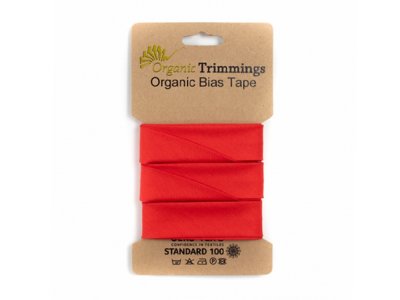 Popeline Organic Cotton Schrägband/Einfassband gefalzt 20 mm Breit x 5 Meter Coupon - uni rot