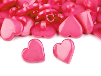 Kinderknopf mit Öse 5 Stück/15 mm - Herz - pink