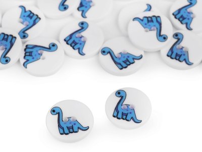 Kinderknöpfe 5 Stück/15,4 mm - Dinosaurier - weiß/blau