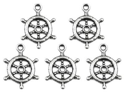 Anhänger 15 mm 5 Stück - Steuerrad - platin