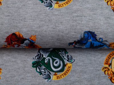 Jersey Melange Hemmers Itex Digitaldruck Harry Potter - Die 4 Häuser - meliert grau