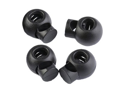 4 runde Kordelstopper - 15 x 19 mm - für Kordeln mit max. 4 mm Durchmesser - schwarz
